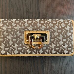 DKNY Brown and Tan Logo Wallet